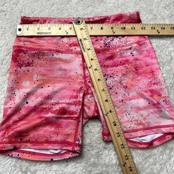 Reebok Pink Ombre Paint Splatter Bike Workout Shorts Women's Size XS Extra Small - Picture 7 of 7